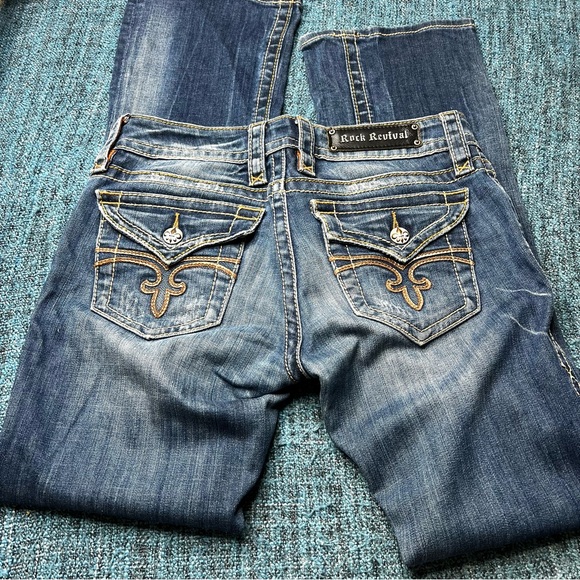 Rock Revival Noelle Boot Cut Jeans Embroidered Flap Pocket Low Rise Y2K - Picture 1 of 9